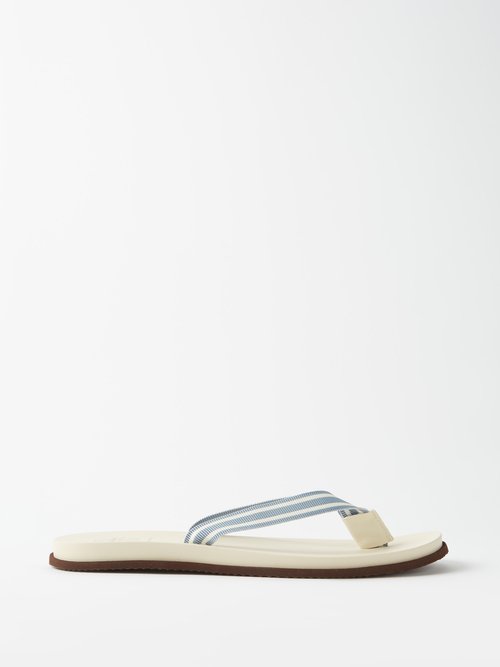 Striped-grosgrain And Leather Flip Flops