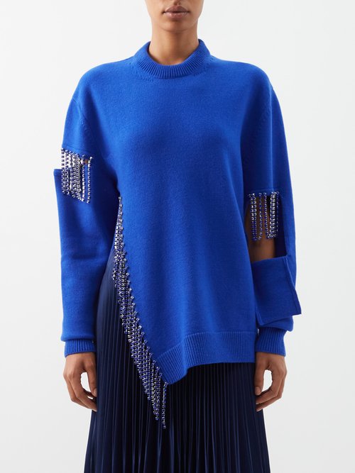 Christopher Kane - Crystal-embellished Cutout Wool Sweater Cobalt Blue