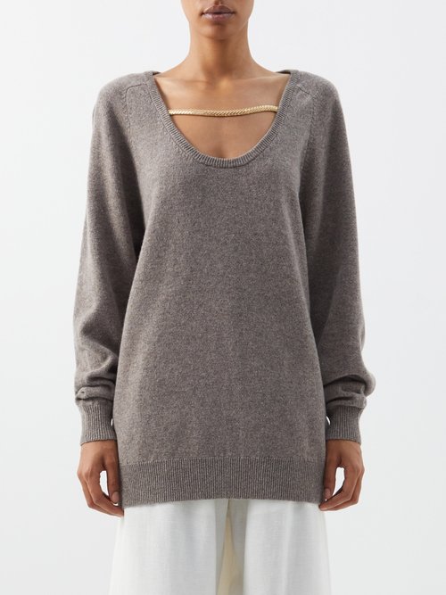 Christopher Kane - Chain-embellished Lambswool Sweater Mid Brown