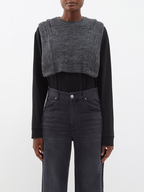 isabel marant - hooded cable-knit cropped sweater womens dark grey