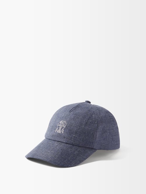Crest-embroidered Linen Baseball Cap
