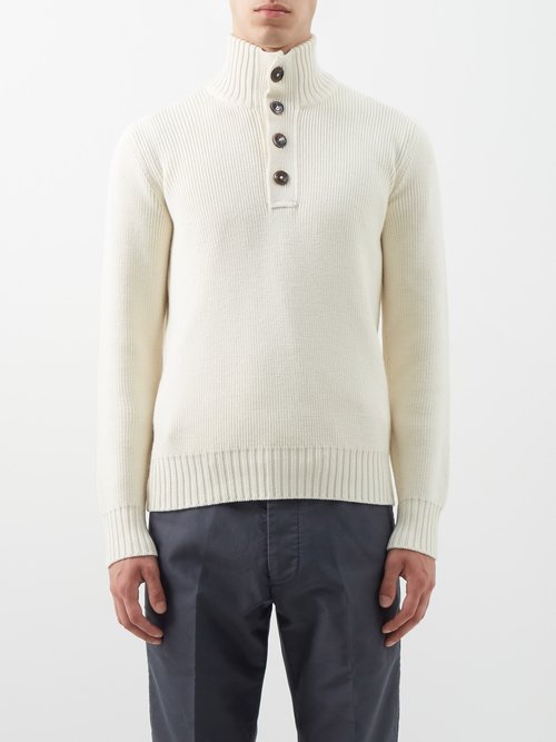 High-neck Ribbed Silk And Wool Sweater