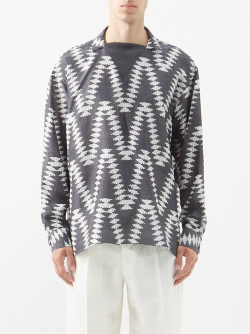 Knit-print Silk-twill Shirt