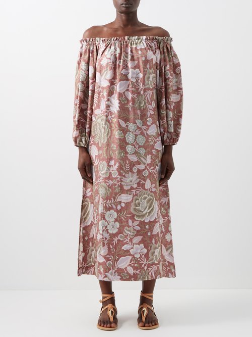 D'Ascoli Kubu Off-the-shoulder Floral Silk-twill Dress