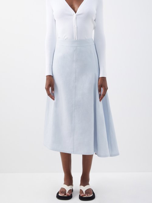 Jil Sander - Asymmetric Coated-linen Midi Skirt - Womens - Light Blue