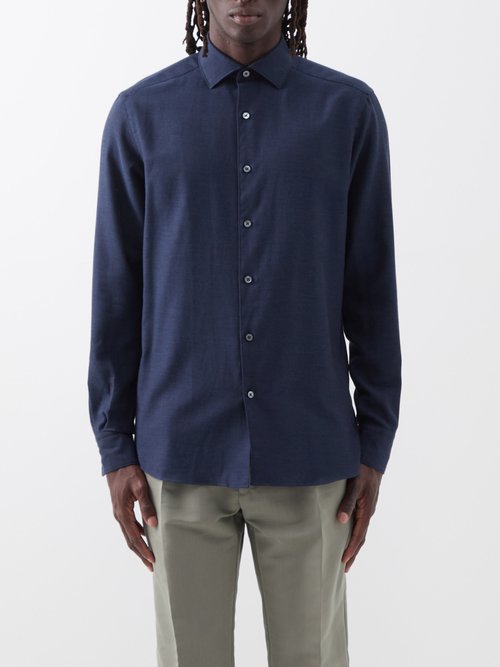 ZEGNA Cashco Spread-collar Cotton-blend Twill Shirt