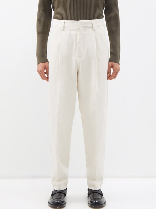 Zegna - Pleated Denim Trousers - Mens - Ivory