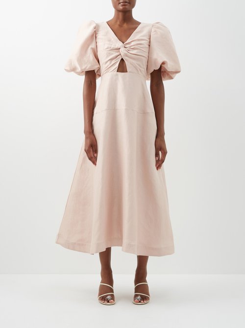 Aje - Dusk Twisted Cutout Linen-blend Dress Light Pink