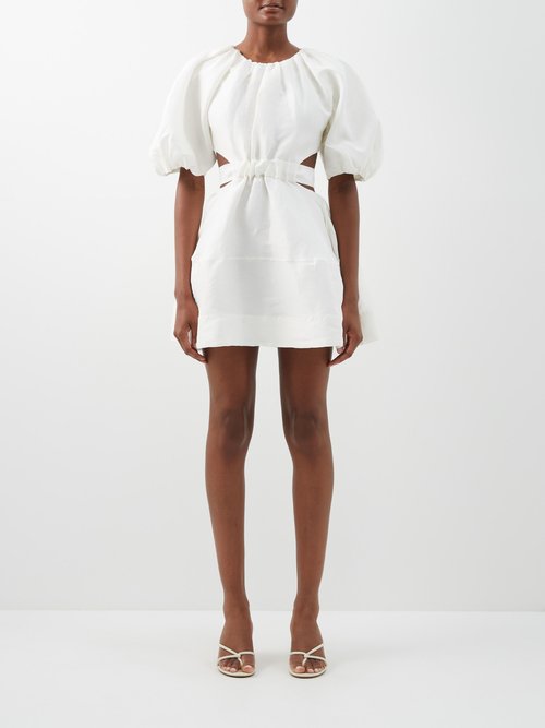 Aje - Psychedelia Cutout Linen-blend Mini Dress Ivory