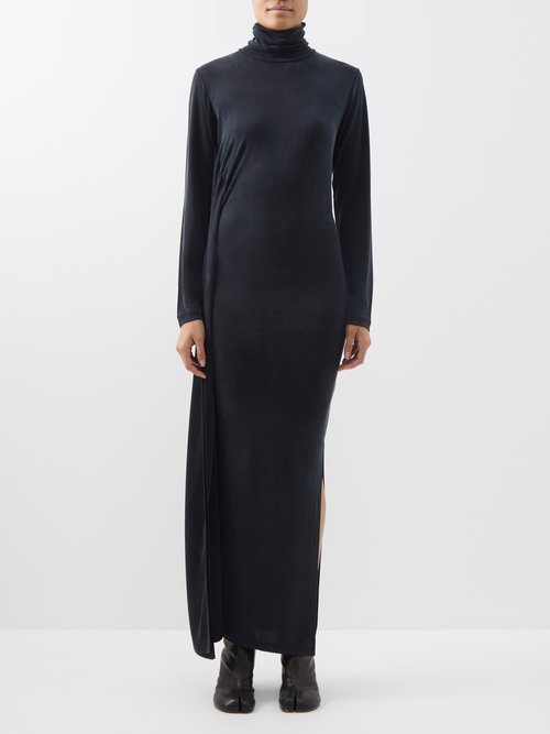 Mm6 Maison Margiela - Side-slit Cupro-blend Maxi Dress Black