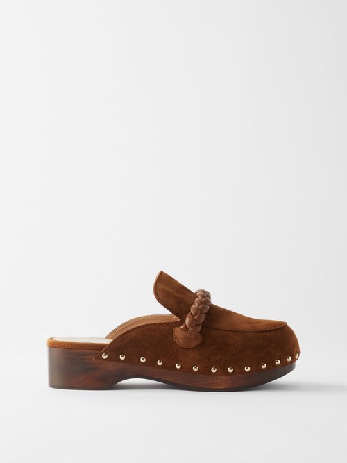Gianvito Rossi - Braided Suede Clogs Brown