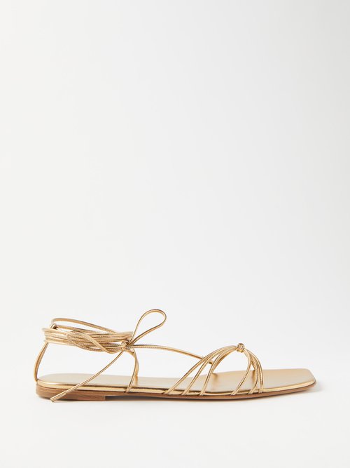 Gianvito Rossi - Sylvie Lace-up Leather Flat Sandals Gold