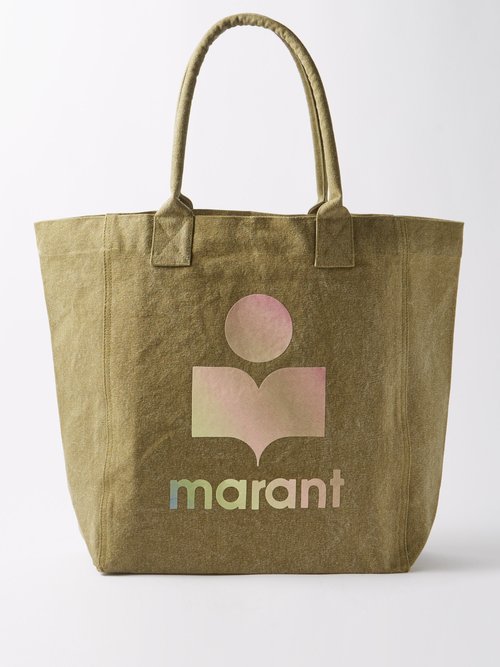 Isabel Marant - Yenky Flocked-logo Cotton-canvas Tote Bag Green