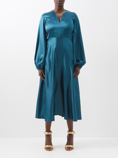Roksanda - Anika Pin-front Silk Midi Dress Dark Blue