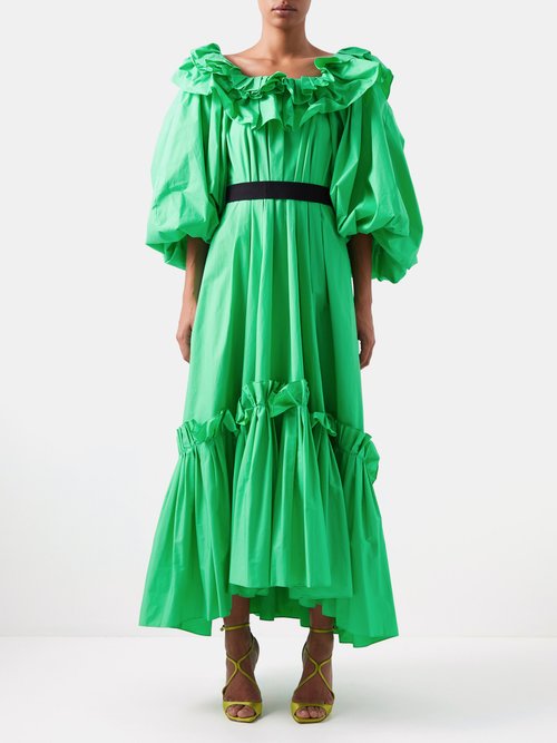 Roksanda Zahara Green Ruffled Cotton-poplin Dress | ModeSens