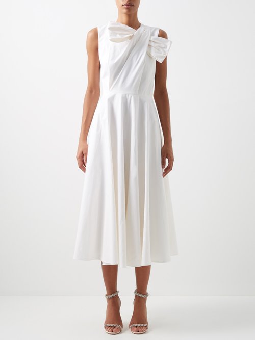 Roksanda Brigitte Bow-shoulder Cotton-poplin Midi Dress In White