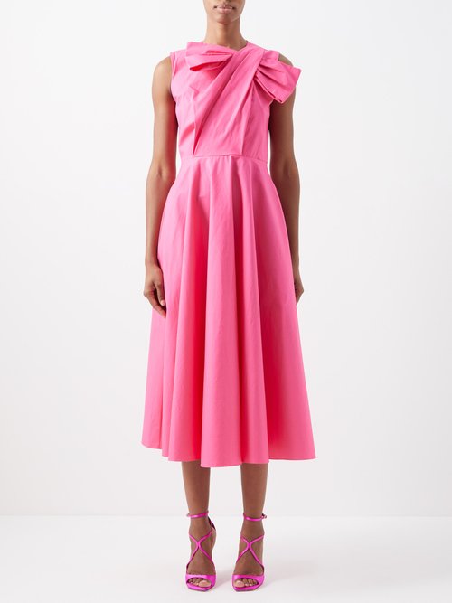 Roksanda - Brigitte Bow-shoulder Cotton Midi Dress Pink