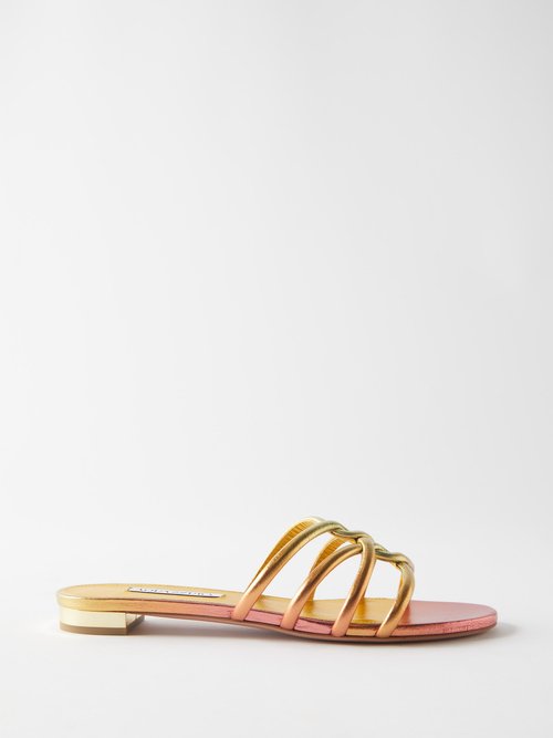 Aquazzura Moon Metallic-leather Slides | Smart Closet