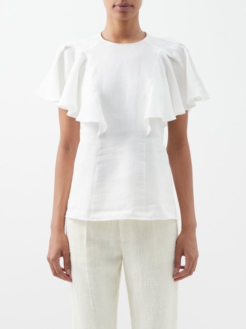 Chloé - Ruffled Linen T-shirt Ivory