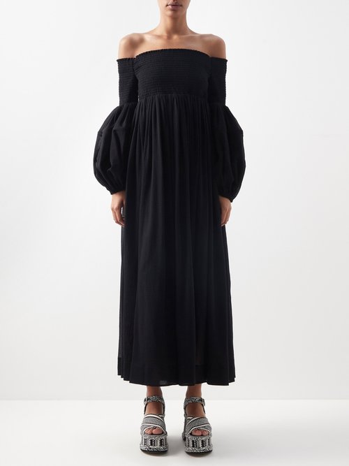 Chloé - Off-the-shoulder Wool-gauze Maxi Dress Black