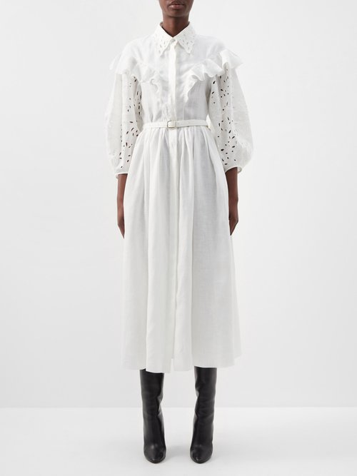 Chloé - Cutout-embroidered Linen-voile Dress Ivory