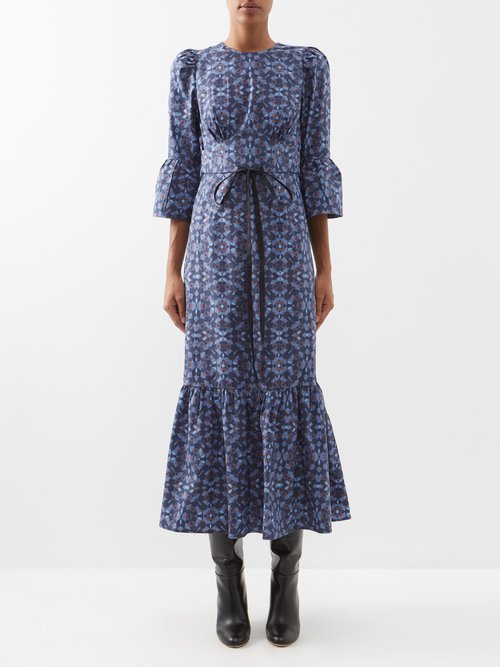 Cefinn - Luna Geometric-print Organic Cotton-voile Dress Blue Multi