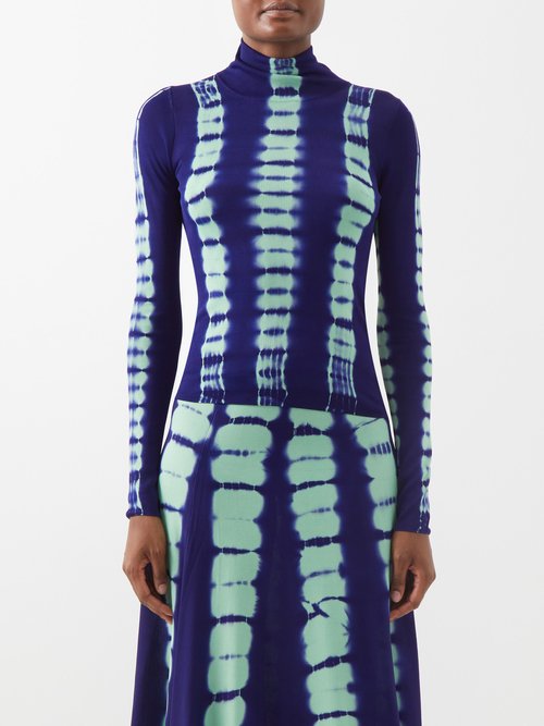 Proenza Schouler - Drapey Tie-dye Knitted Top Blue Print