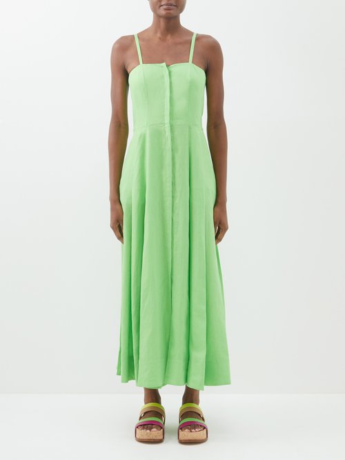 Gabriela Hearst - Margritte Square-neck Linen Dress Bright Green