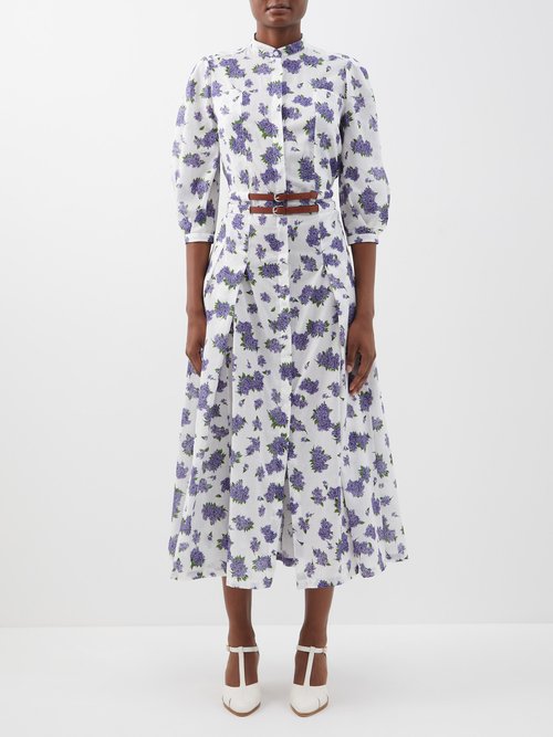 Gabriela Hearst - Lewis Floral-print Belted Cotton Dress Blue Print