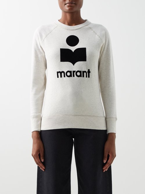 isabel marant étoile - milly flocked-logo cotton-blend jersey sweatshirt womens ecru