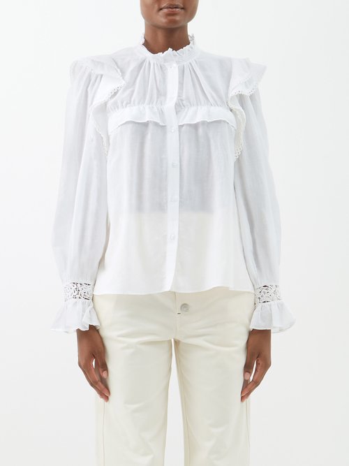 Isabel Marant Étoile - Gilatedy High-neck Ruffled Cotton-blend Blouse White