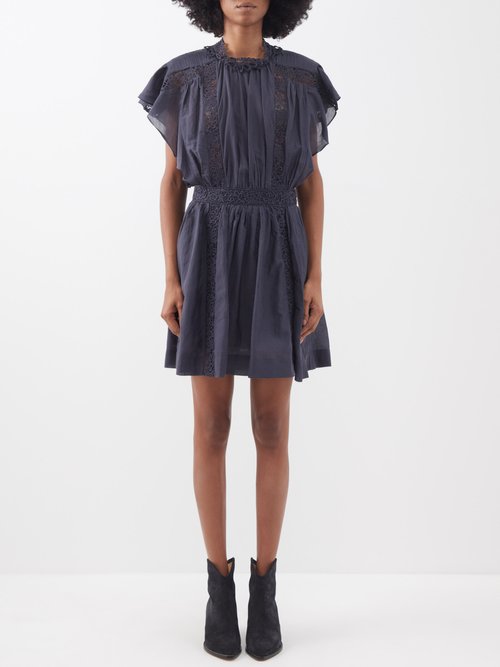 Isabel Marant Étoile - Gisele Lace-trim Cotton-blend Mini Dress Navy