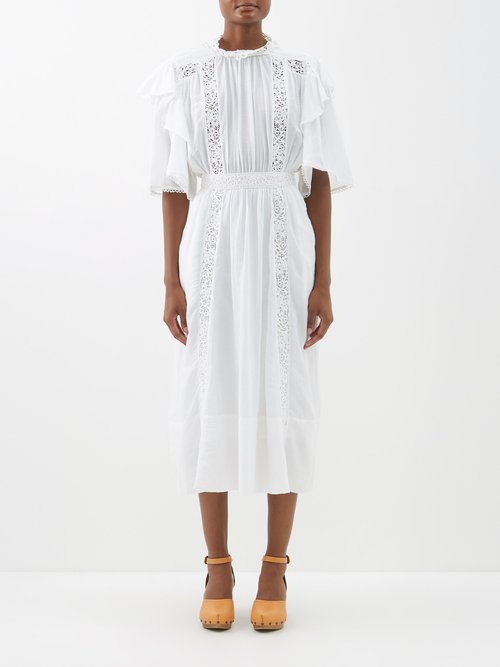 Buy Isabel Marant Étoile - Galina Lace-insert Cotton-blend Gauze Midi Dress White online - shop best Isabel Marant Étoile clothing sales