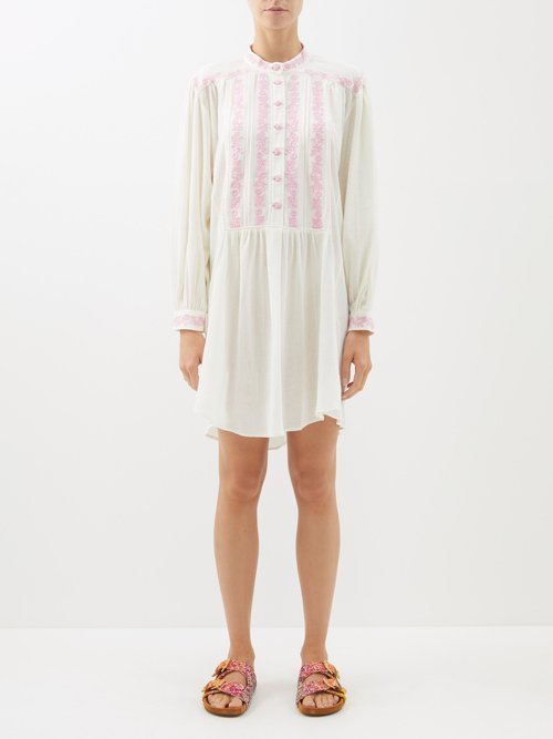 Isabel Marant Étoile - Gena Embroidered Crinkled-cotton Mini Dress White Pink
