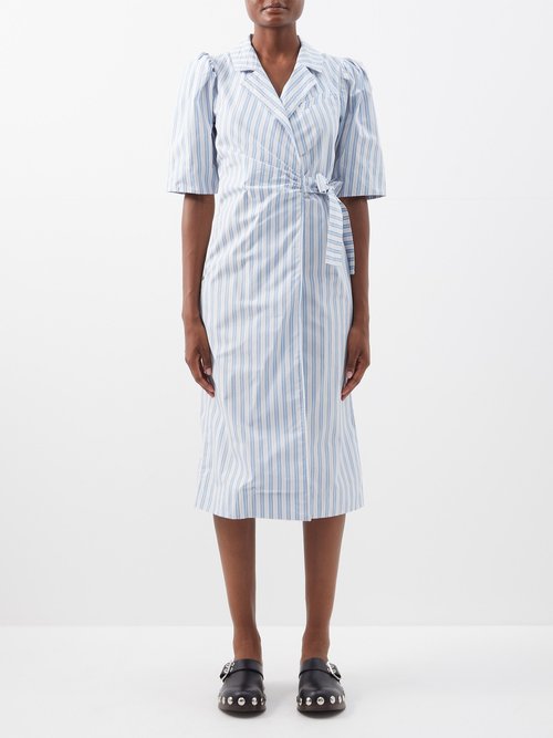 Ganni - Striped Poplin Shirt Dress Blue White | Coshio Online Shop