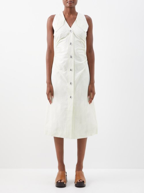 Striped Organic Cotton-seersucker Midi Dress