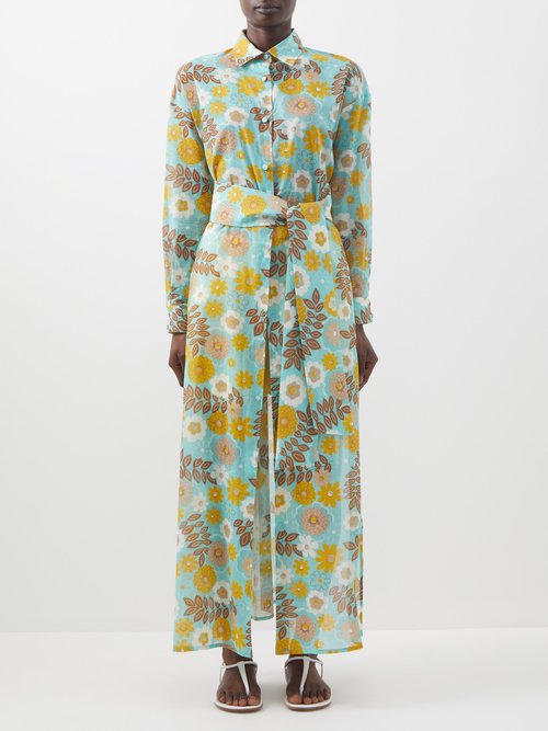 Loretta Caponi Piera Floral-print Cotton-poplin Shirt Dress