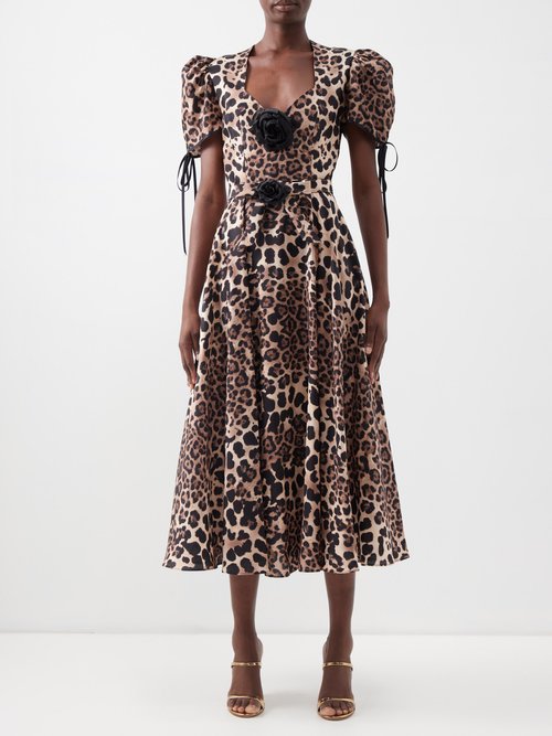 Rodarte - Leopard-print Puff-sleeve Silk Midi Dress Multi
