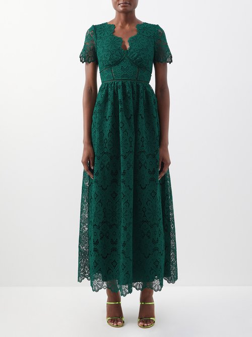 Self-portrait - Floral Guipure-lace Maxi Dress Dark Green