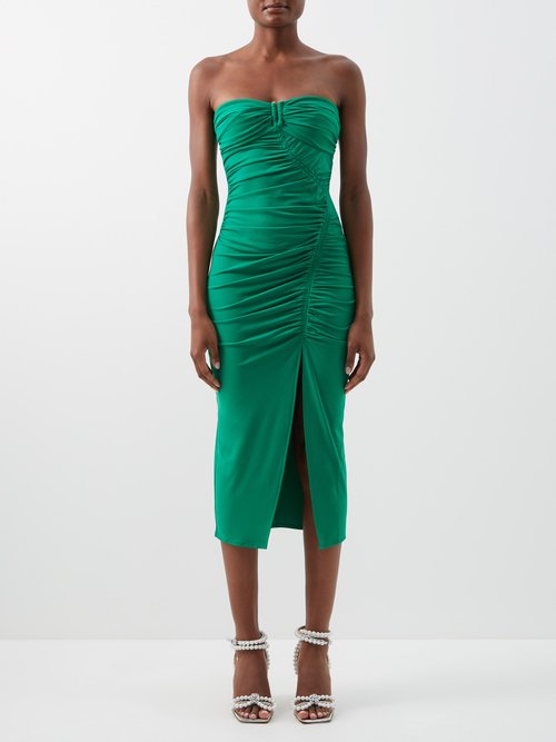 Self-portrait - Gathered Jersey Strapless Dress Bright Green