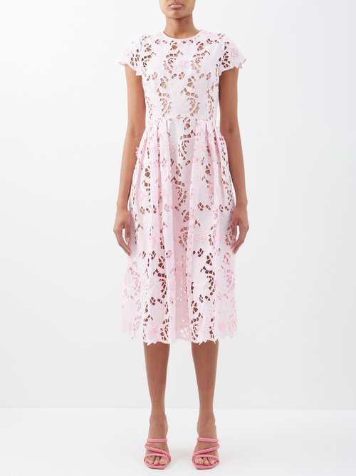 Self-portrait - Guipure-lace Cotton Midi Dress Light Pink