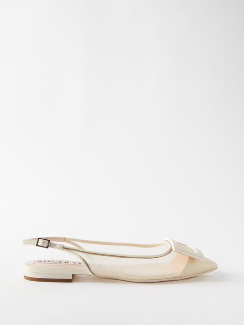 Roger Vivier - Gommettine Slingback Leather Point-toe Flats Natural