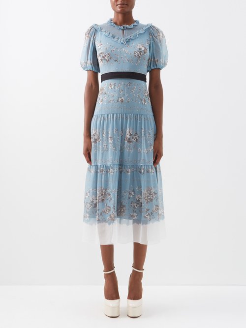 Erdem - Pearline Floral-print Silk-voile Midi Dress Blue Multi