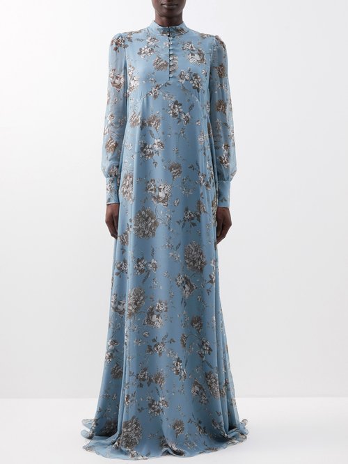 Erdem - Justine Floral-print Silk-georgette Maxi Dress Blue Multi