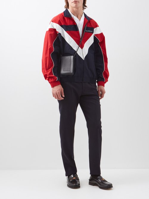 Men's Colorblock V-stripe Track Jacket In Bianco/navy/rosso