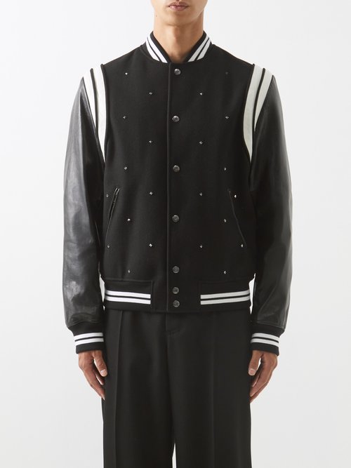 Valentino Leather And Wool Varsity Jacket