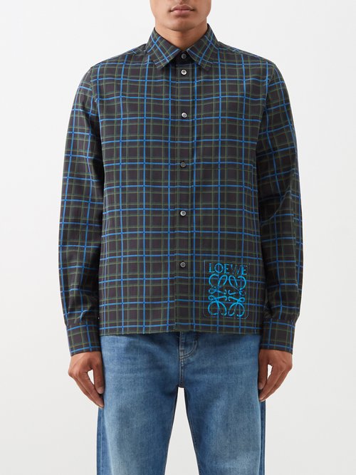 Anagram-print Checked Silk-blend Shirt