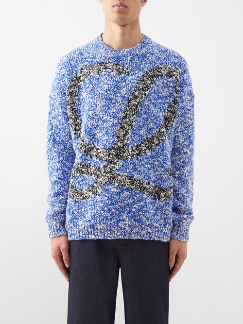 Anagram-intarsia Speckled Wool-blend Sweater