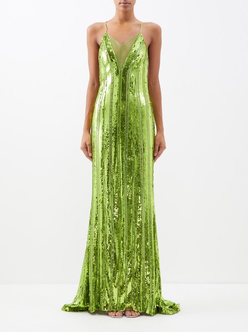 Galvan - Kate Sequinned Tulle Gown Bright Green