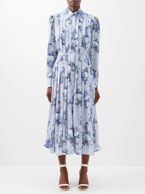 Emilia Wickstead - Anatola Pleated Floral-print Crepe-georgette Dress Blue Print